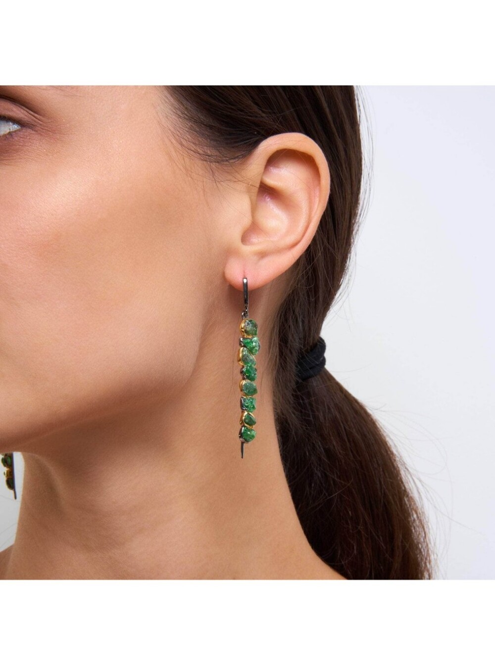 Tsavorite Garnet 18K 925 Black Rhodium Earrings -German Kabirski- Luxury Jewelry - Picture 6 of 12